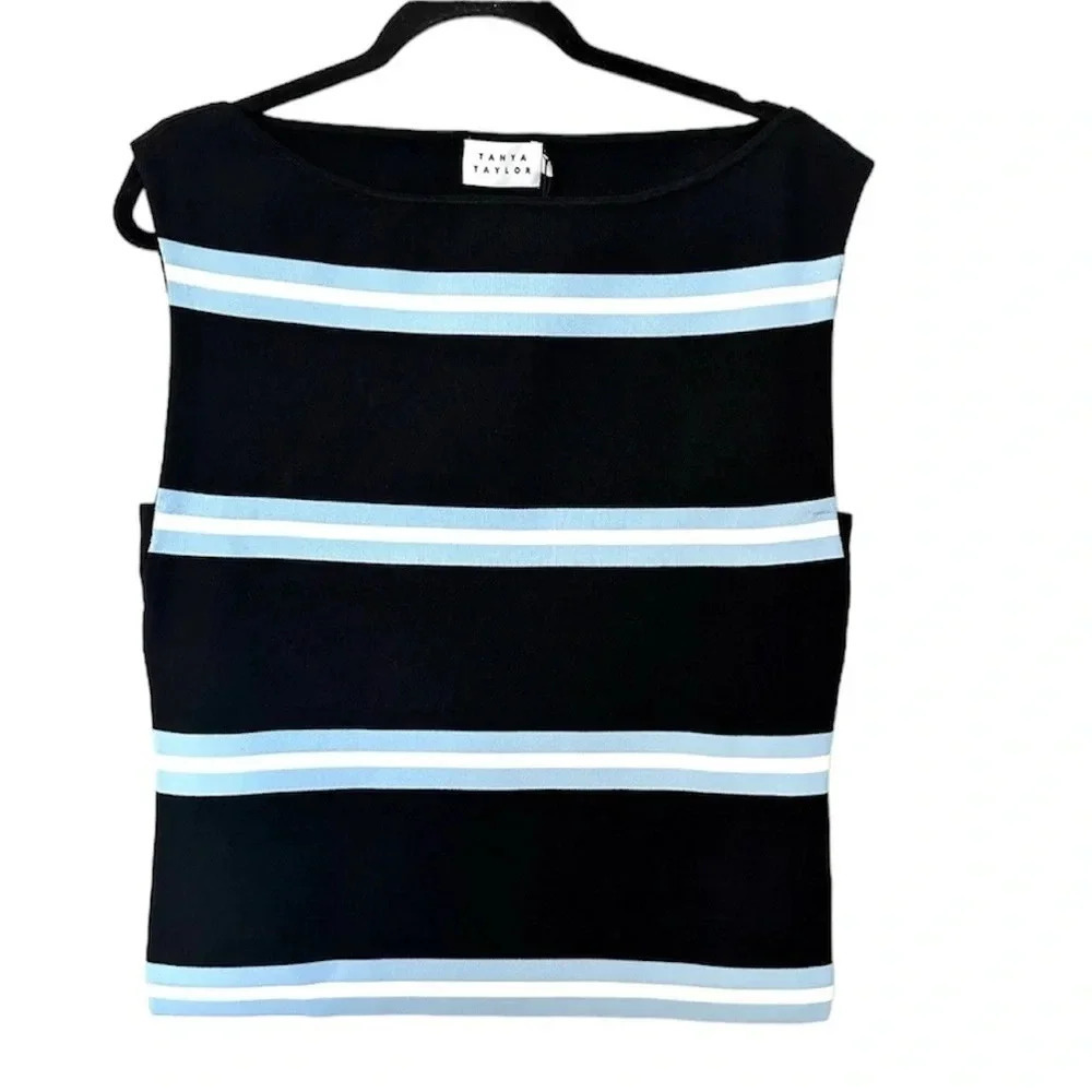 Tanya Taylor Sleeveless/Cap Sleeve Zenita Knit Black/Blue Top Size L NWT